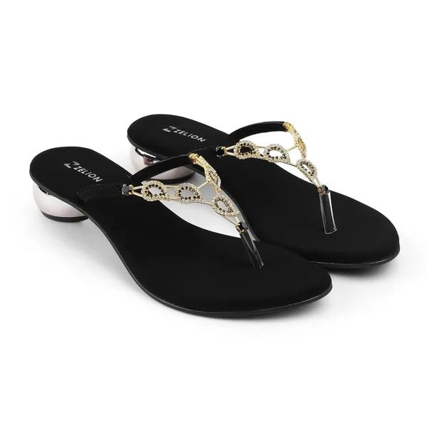 Zelion_Women'S_Embellished_T-Strap_Thong_Sandals_With_Rhinestone_Chain_Strap_And_Metallic_Ball_Heel