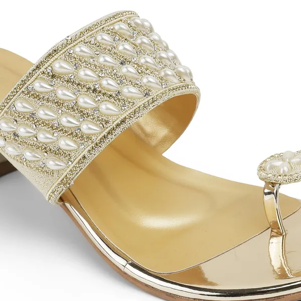 Zelion_Women'S_Pearl_Embellished_Toe_Ring_Sandals_With_Low_Kitten_Heel
