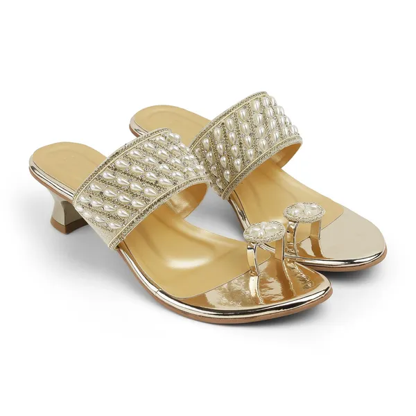Zelion_Women'S_Pearl_Embellished_Toe_Ring_Sandals_With_Low_Kitten_Heel