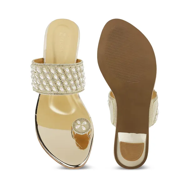 Zelion_Women'S_Pearl_Embellished_Toe_Ring_Sandals_With_Low_Kitten_Heel