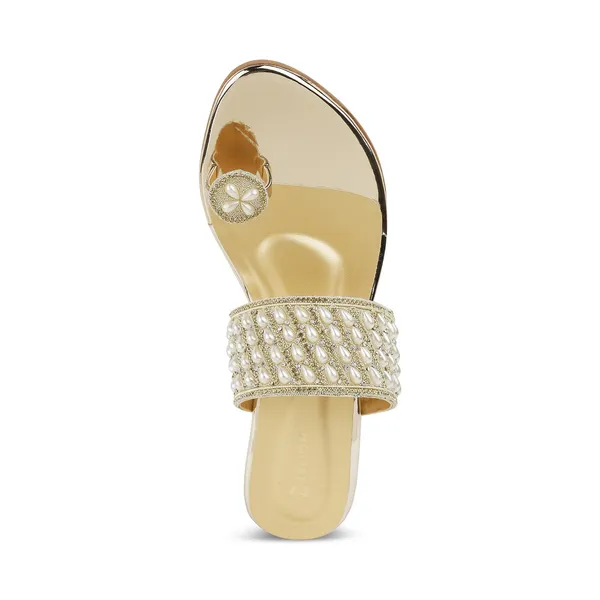 Zelion_Women'S_Pearl_Embellished_Toe_Ring_Sandals_With_Low_Kitten_Heel