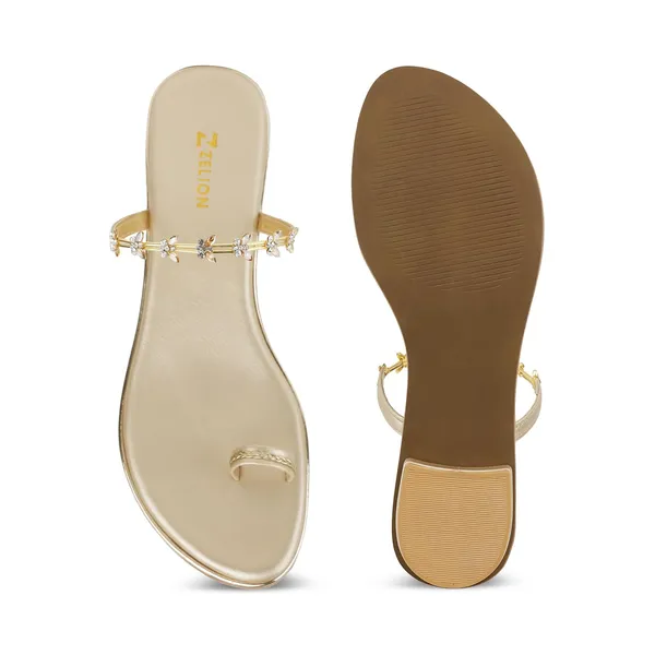 Zelion_Women'S_Toe_Ring_Flat_Sandals_With_Floral_Rhinestone_Embellished_Strap