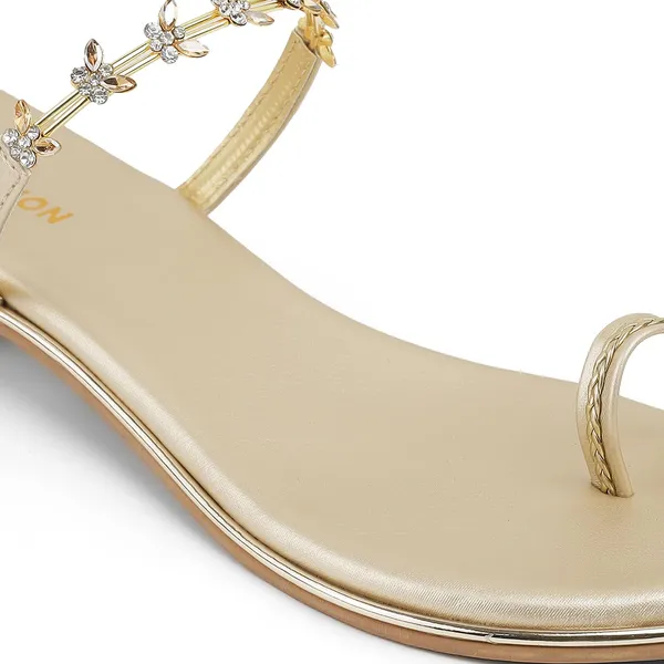 Zelion_Women'S_Toe_Ring_Flat_Sandals_With_Floral_Rhinestone_Embellished_Strap