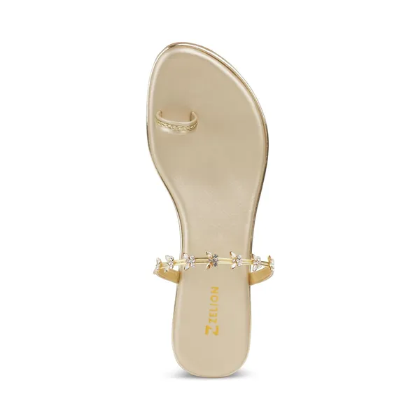 Zelion_Women'S_Toe_Ring_Flat_Sandals_With_Floral_Rhinestone_Embellished_Strap