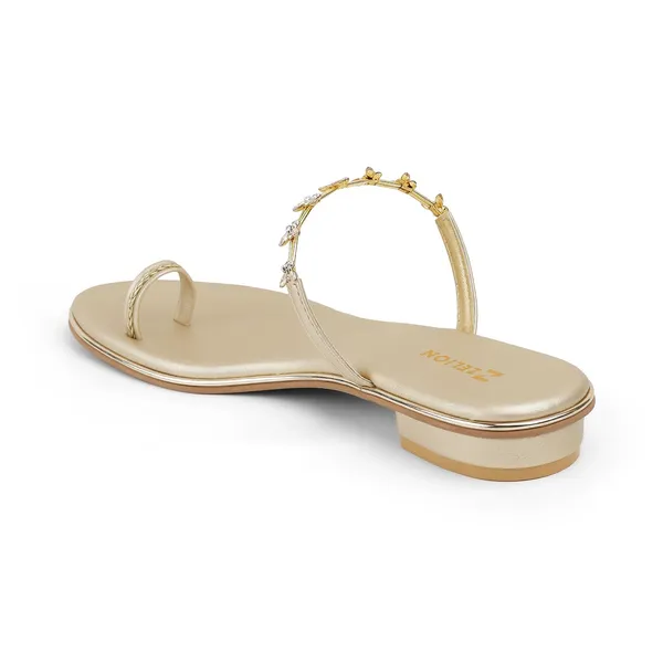 Zelion_Women'S_Toe_Ring_Flat_Sandals_With_Floral_Rhinestone_Embellished_Strap