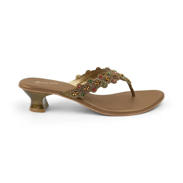 Zelion_Women'S_Embellished_Thong_Heeled_Sandals,_Gold,_Multicolour_Beaded_Strap,_Ethnic_Wear