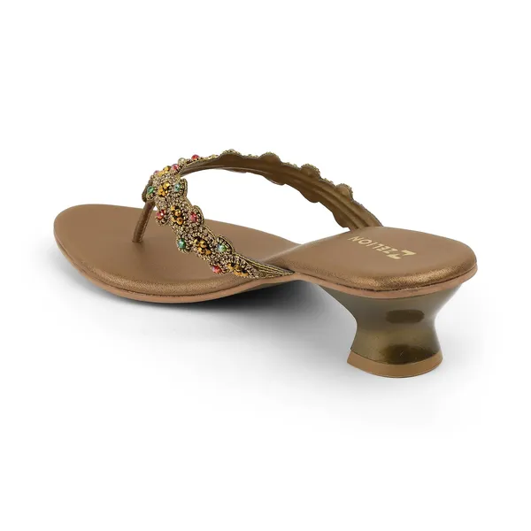 Zelion_Women'S_Embellished_Thong_Heeled_Sandals,_Gold,_Multicolour_Beaded_Strap,_Ethnic_Wear