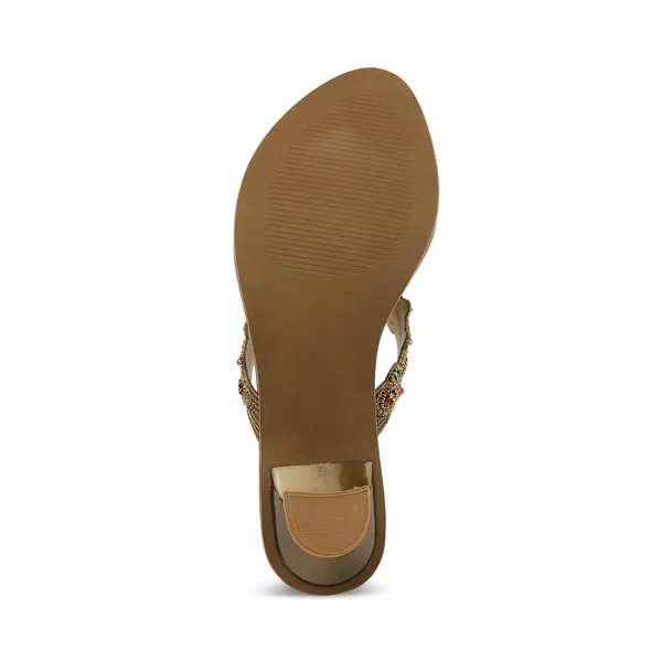 Zelion_Women'S_Embellished_Thong_Heeled_Sandals,_Gold,_Multicolour_Beaded_Strap,_Ethnic_Wear