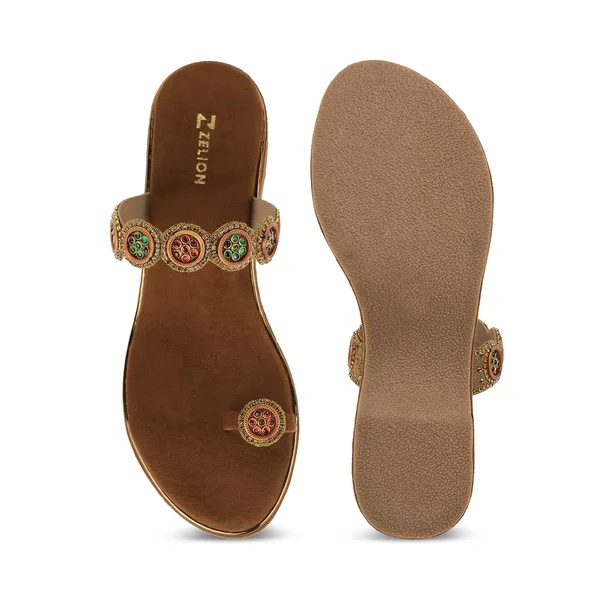 Zelion_Women'S_Toe_Ring_Wedge_Sandals,_Brown_Suede,_Embellished_Circular_Beaded_Strap
