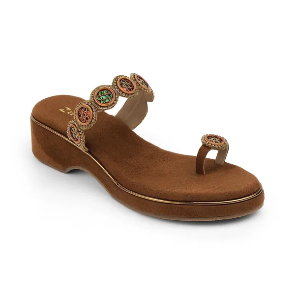 Zelion_Women'S_Toe_Ring_Wedge_Sandals,_Brown_Suede,_Embellished_Circular_Beaded_Strap