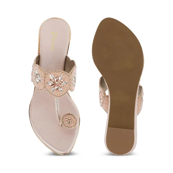 Zelion_Women'S_Embellished_Wedge_Thong_Sandals,_Rose_Gold,_Pearl_And_Crystal_Scalloped_Strap