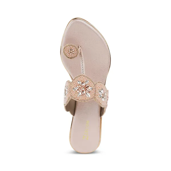 Zelion_Women'S_Embellished_Wedge_Thong_Sandals,_Rose_Gold,_Pearl_And_Crystal_Scalloped_Strap