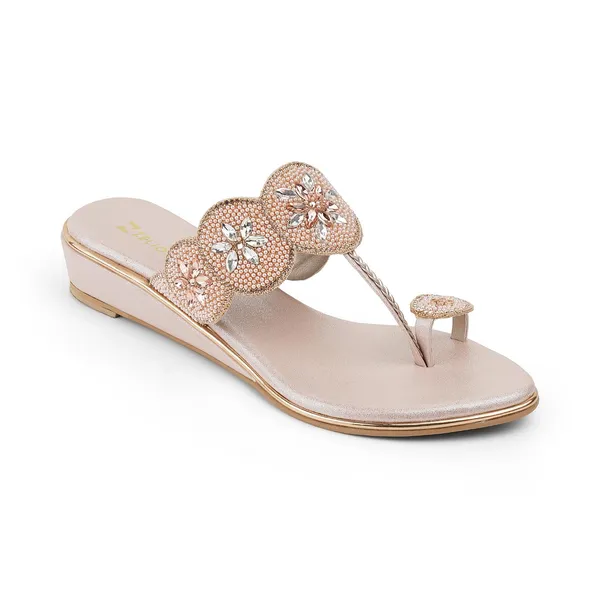 Zelion_Women'S_Embellished_Wedge_Thong_Sandals,_Rose_Gold,_Pearl_And_Crystal_Scalloped_Strap