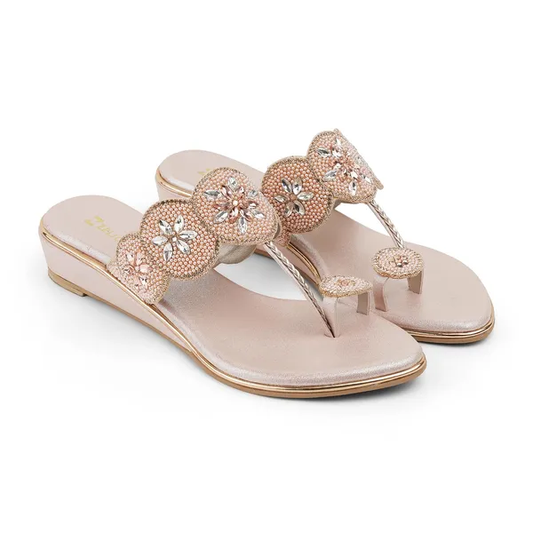 Zelion_Women'S_Embellished_Wedge_Thong_Sandals,_Rose_Gold,_Pearl_And_Crystal_Scalloped_Strap