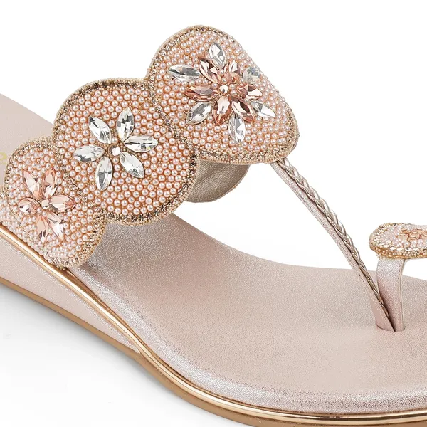 Zelion_Women'S_Embellished_Wedge_Thong_Sandals,_Rose_Gold,_Pearl_And_Crystal_Scalloped_Strap