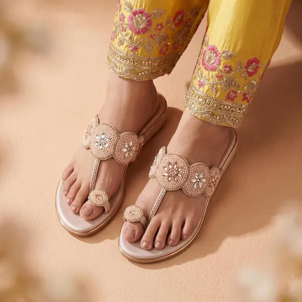 Zelion_Women'S_Embellished_Wedge_Thong_Sandals,_Rose_Gold,_Pearl_And_Crystal_Scalloped_Strap