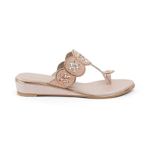 Zelion_Women'S_Embellished_Wedge_Thong_Sandals,_Rose_Gold,_Pearl_And_Crystal_Scalloped_Strap