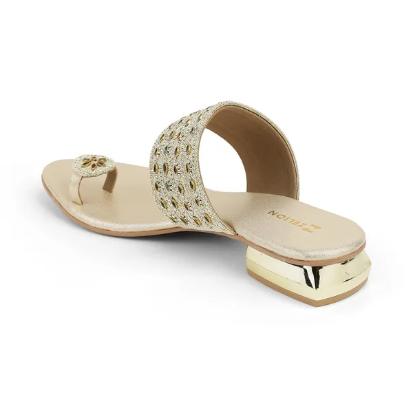 Zelion_Women'S_Embellished_Toe_Ring_Sandals,_Gold,_Low_Block_Heel,_Multicolour_Stone_Work