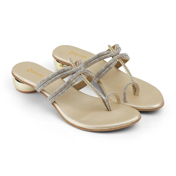 Zelion_Women'S_Rhinestone_Embellished_Toe_Ring_Sandals_With_Metallic_Ball_Heel