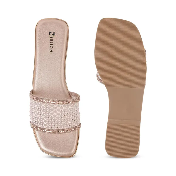 Zelion_Women'S_Embellished_Mesh_Slide_Sandals_With_Rhinestone_Detail