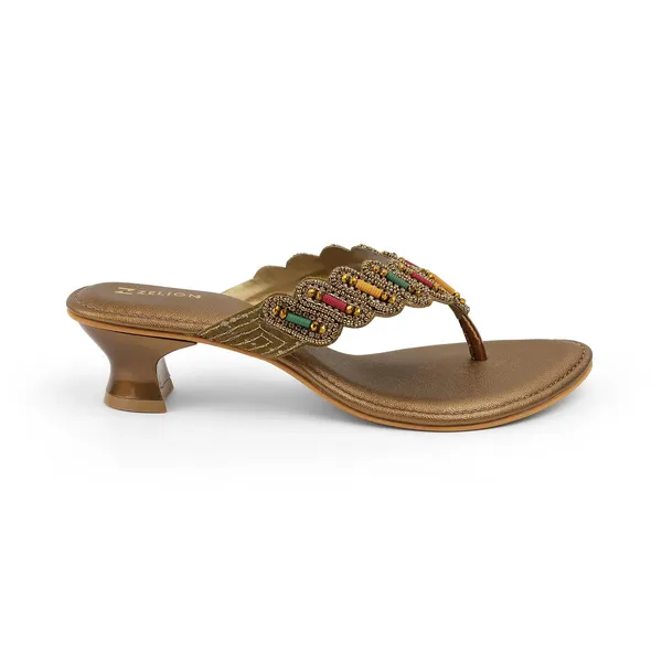 Zelion_Women'S_Beaded_Thong_Sandals,_Gold,_Low_Kitten_Heel,_Ethnic_Embellished_Slip-On