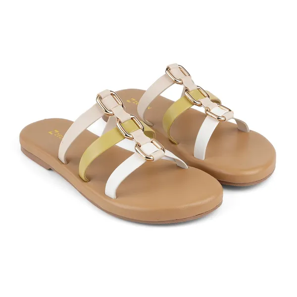 Zelion_Women'S_Strappy_Slide_Sandals_With_Gold_Ring_Detail_|_Multi-Color_Toe_Loop_Flat_Sandals