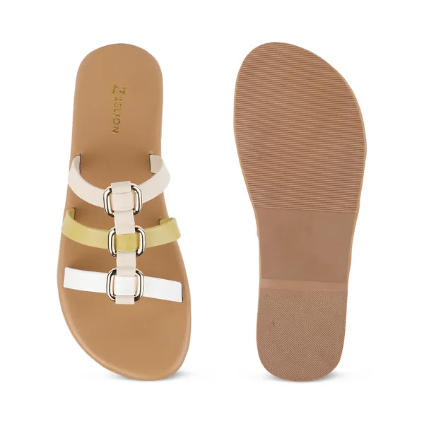 Zelion_Women'S_Strappy_Slide_Sandals_With_Gold_Ring_Detail_|_Multi-Color_Toe_Loop_Flat_Sandals