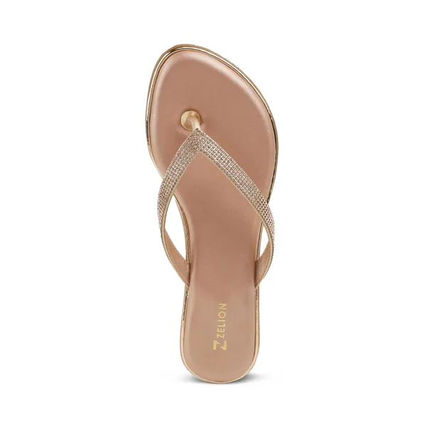 Zelion_Women'S_Rhinestone_Embellished_Thong_Flip_Flops,_Rose_Gold,_Flat_Sandals_With_Cushioned_Footbed