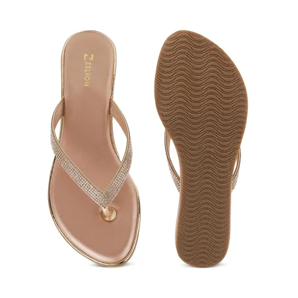 Zelion_Women'S_Rhinestone_Embellished_Thong_Flip_Flops,_Rose_Gold,_Flat_Sandals_With_Cushioned_Footbed