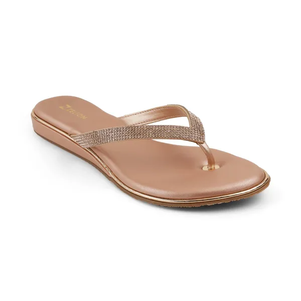 Zelion_Women'S_Rhinestone_Embellished_Thong_Flip_Flops,_Rose_Gold,_Flat_Sandals_With_Cushioned_Footbed