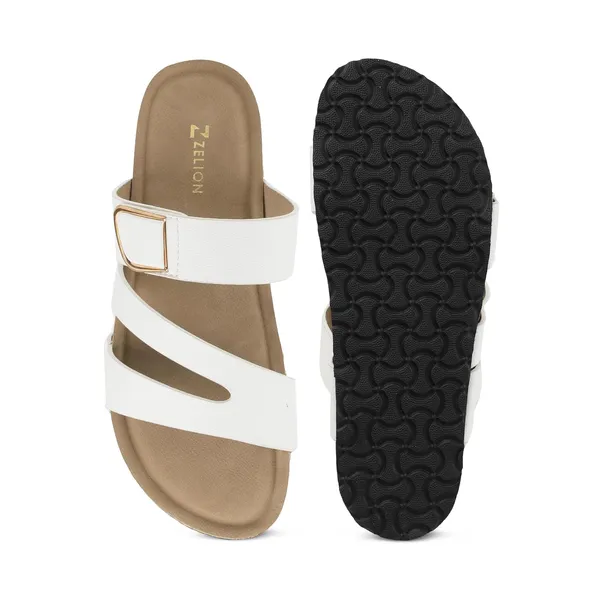 Zelion_Women'S_Triple_Strap_Slide_Sandals_With_Gold_Buckle_Detail,_Cork_Platform