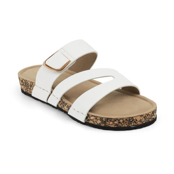 Zelion_Women'S_Triple_Strap_Slide_Sandals_With_Gold_Buckle_Detail,_Cork_Platform