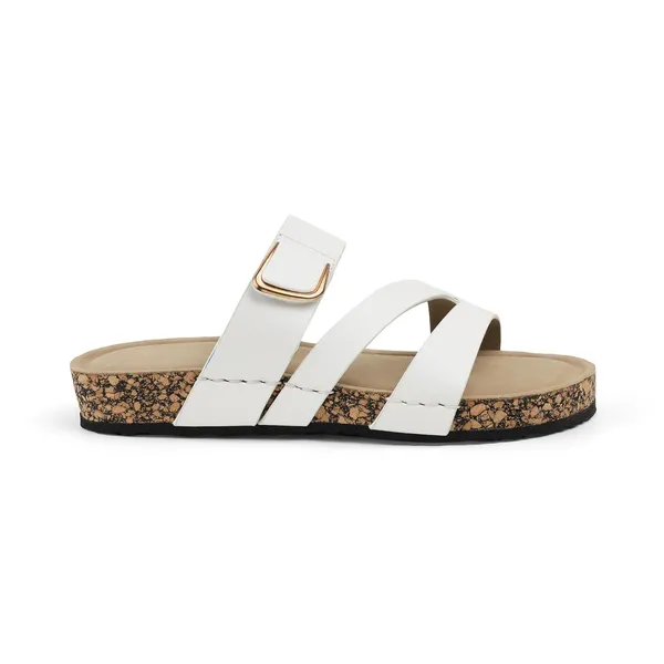 Zelion_Women'S_Triple_Strap_Slide_Sandals_With_Gold_Buckle_Detail,_Cork_Platform
