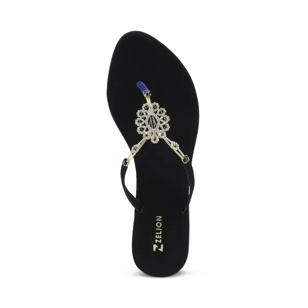 Zelion_Women'S_Embellished_Thong_Sandals_With_Rhinestone_Detail,_Low_Block_Heel