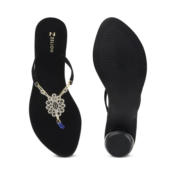 Zelion_Women'S_Embellished_Thong_Sandals_With_Rhinestone_Detail,_Low_Block_Heel