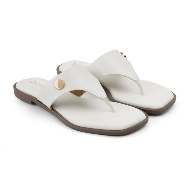 Zelion_Women'S_Thong_Flat_Sandals,_White,_Square_Toe,_Gold_Metal_Stud_Detail