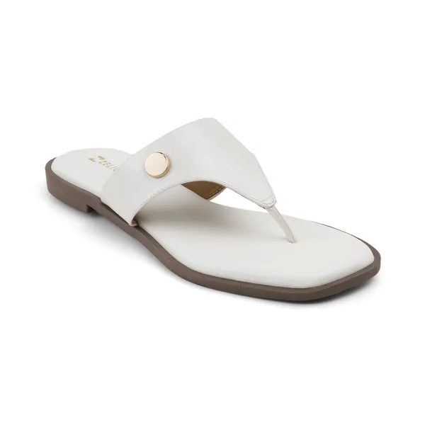 Zelion_Women'S_Thong_Flat_Sandals,_White,_Square_Toe,_Gold_Metal_Stud_Detail