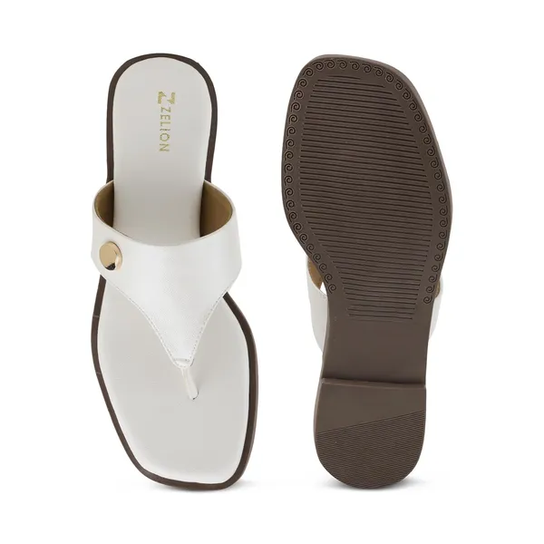 Zelion_Women'S_Thong_Flat_Sandals,_White,_Square_Toe,_Gold_Metal_Stud_Detail