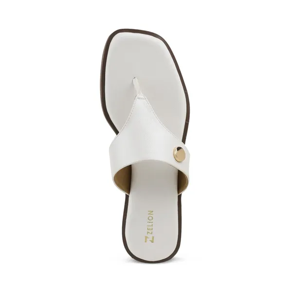 Zelion_Women'S_Thong_Flat_Sandals,_White,_Square_Toe,_Gold_Metal_Stud_Detail