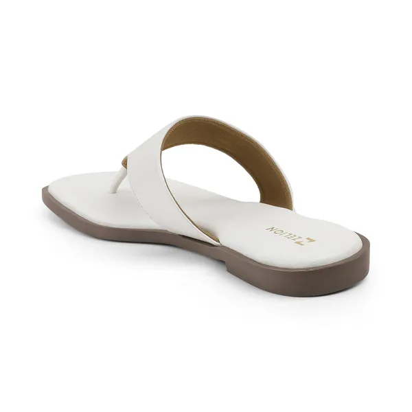 Zelion_Women'S_Thong_Flat_Sandals,_White,_Square_Toe,_Gold_Metal_Stud_Detail