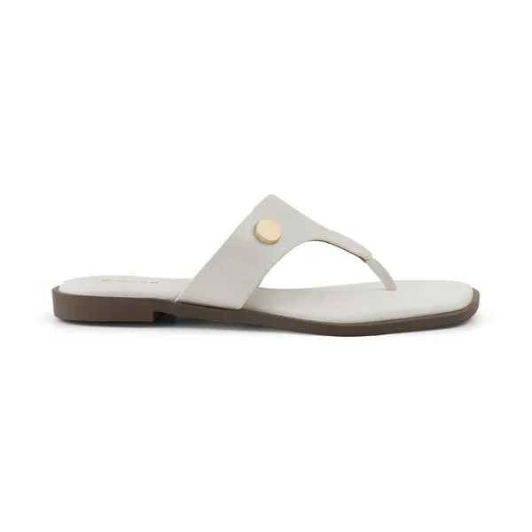 Zelion_Women'S_Thong_Flat_Sandals,_White,_Square_Toe,_Gold_Metal_Stud_Detail