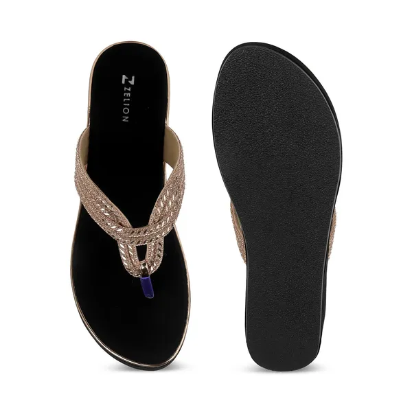 Zelion_Women'S_Rhinestone_Embellished_Wedge_Thong_Sandals,_Black_Platform,_Gold_Braided_Strap