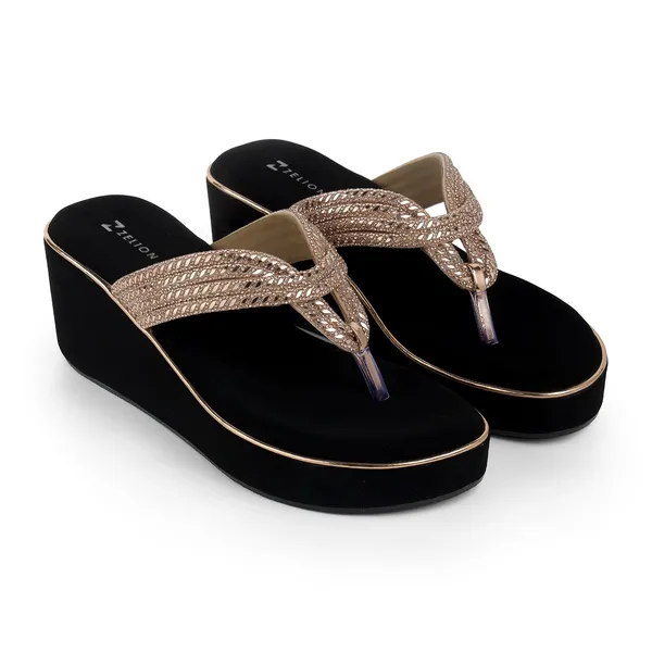Zelion_Women'S_Rhinestone_Embellished_Wedge_Thong_Sandals,_Black_Platform,_Gold_Braided_Strap