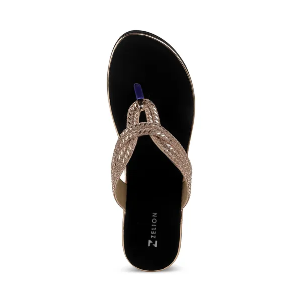 Zelion_Women'S_Rhinestone_Embellished_Wedge_Thong_Sandals,_Black_Platform,_Gold_Braided_Strap