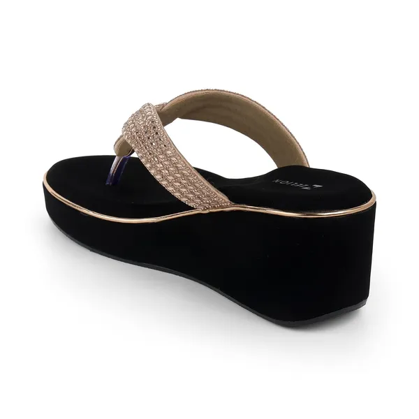 Zelion_Women'S_Rhinestone_Embellished_Wedge_Thong_Sandals,_Black_Platform,_Gold_Braided_Strap