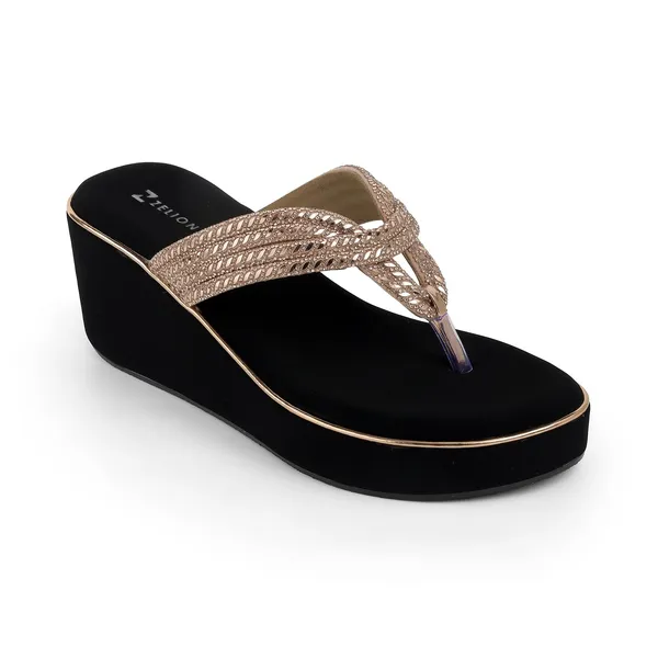 Zelion_Women'S_Rhinestone_Embellished_Wedge_Thong_Sandals,_Black_Platform,_Gold_Braided_Strap