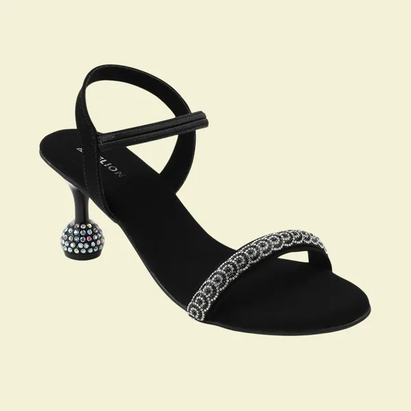 Zelion_Women'S_Black_Rhinestone_Embellished_Kitten_Heel_Sandals_With_Jewelled_Ball_Heel_And_Ankle_Strap