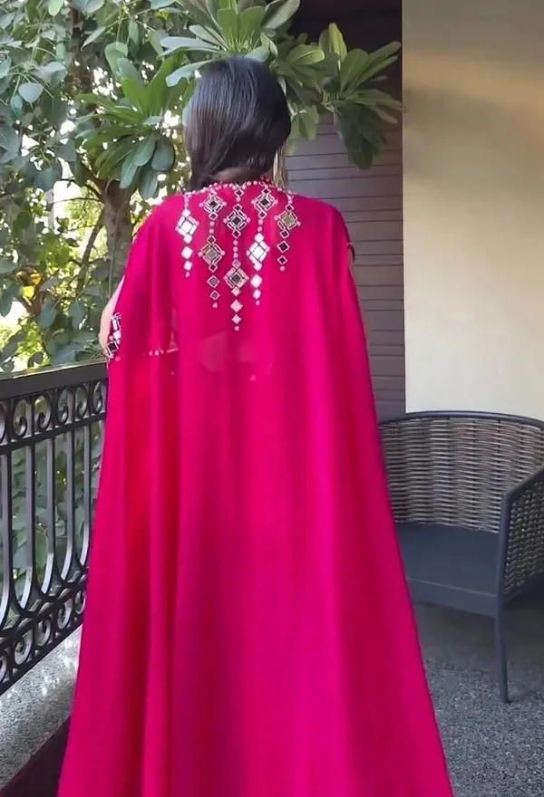 Rani_Pink_Mirror_Work_Lehenga_Choli_With_Flared_Sleeves_And_Dupatta