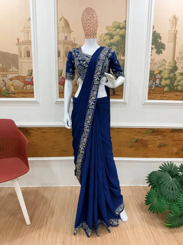 Exclusive_Outfit_As_Ready_To_Wear_Saree_With_Semi_Beads_And_Embroidered_Stylist_Blouse_And_On_Chinon_Fabric