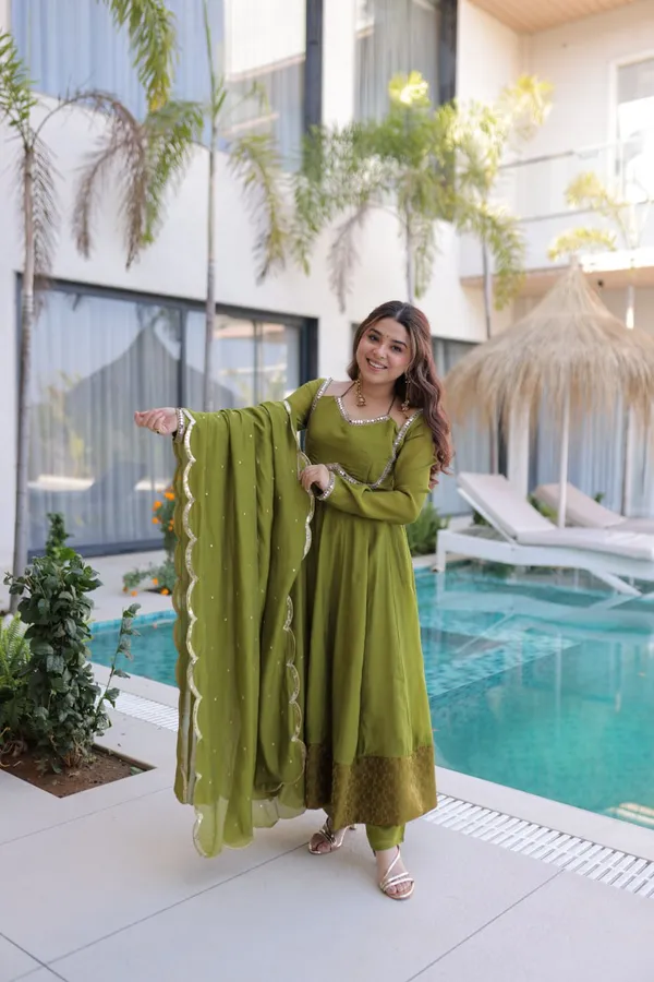 Ethnic_Olive_Green_Anarkali_Suit_With_Embellished_Neckline_And_Dupatta